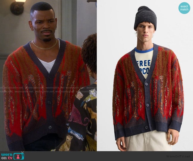 Zara Abstract Grandpa Colorful Cardigan worn by Bernard Upshaw Jr (Jermelle Simon-Jones) on The Upshaws