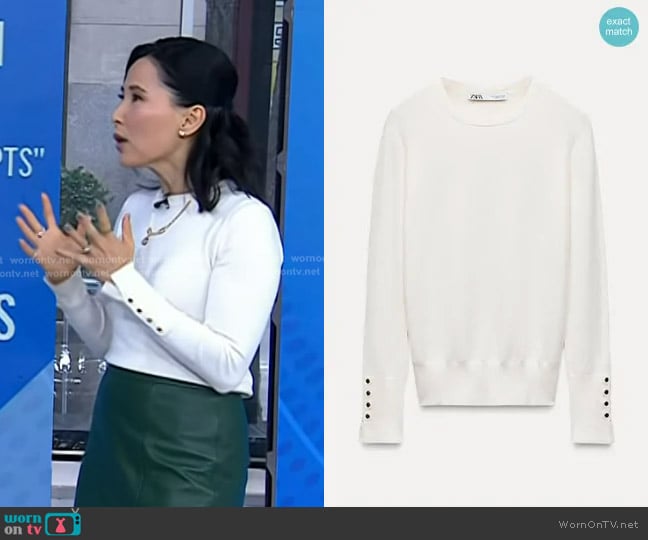 Zara Basic Knit Sweater in Ecru worn by Vicky Nguyen on Today