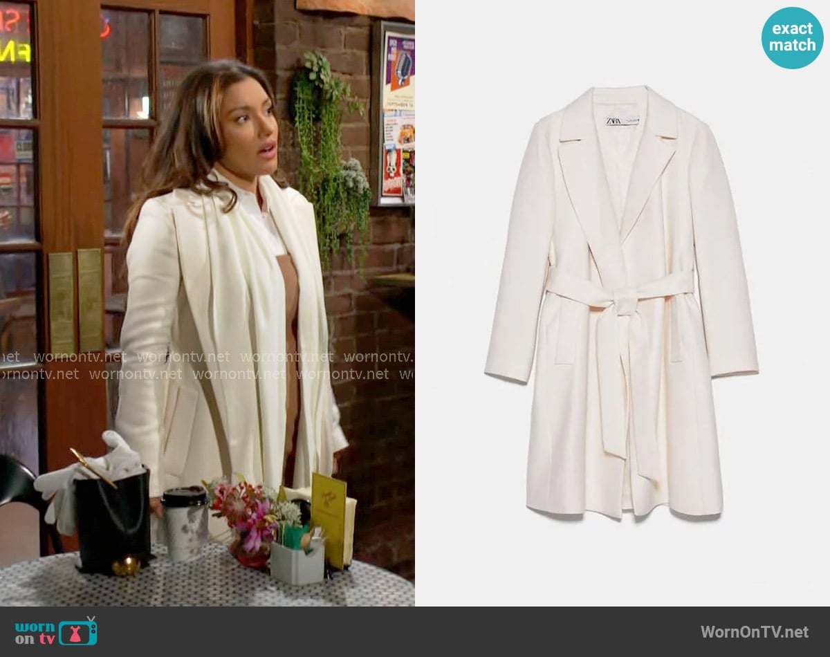 Zara Belted Coat worn by Audra Charles (Zuleyka Silver) on The Young and the Restless