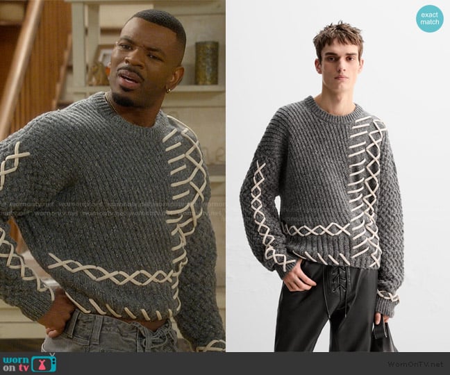 Zara Cable Knit Sweater worn by Bernard Upshaw Jr (Jermelle Simon-Jones) on The Upshaws