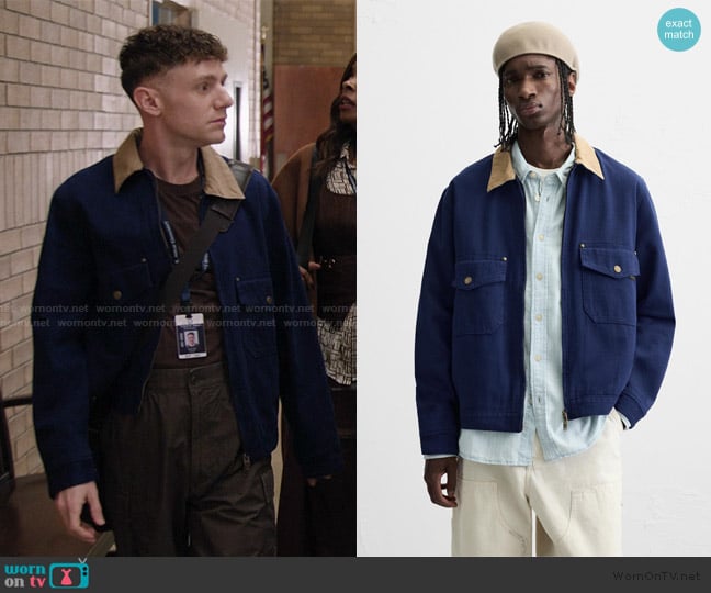 Zara Denim Jacket with contrast collar worn by Jacob Hill (Chris Perfetti) on Abbott Elementary