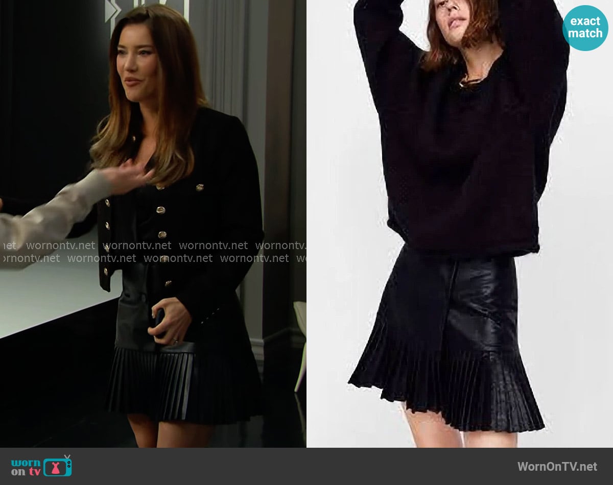 Zara Faux Leather Pleated Mini Skirt worn by Brooke Logan (Katherine Kelly Lang) on The Bold and the Beautiful