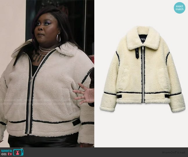 Zara Faux Shearling Jacket worn by Krystal (Raven Goodwin) on Abbott Elementary