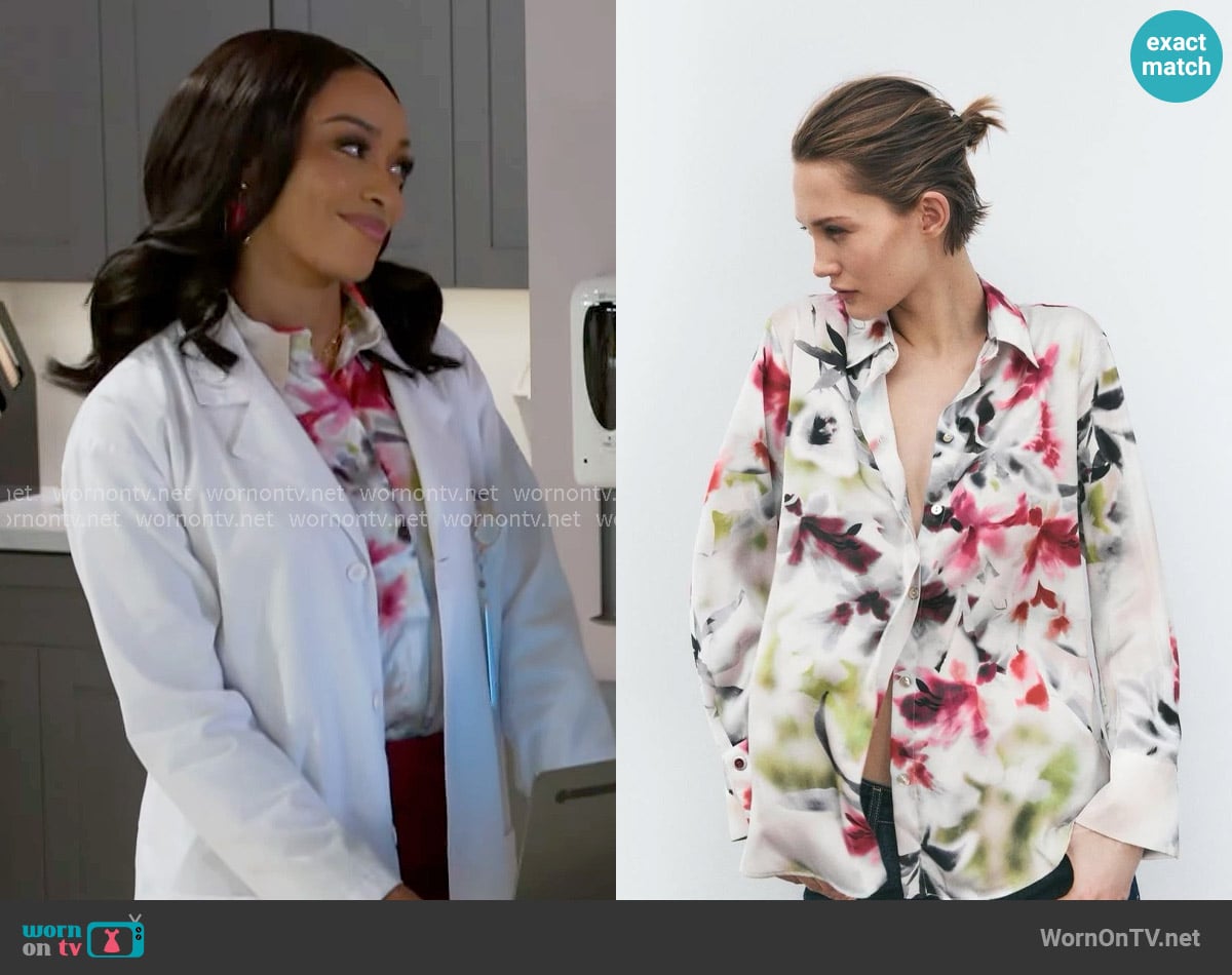 Zara Floral Print Satin Shirt worn by Madison Montgomery (Kenjah) on Beyond the Gates