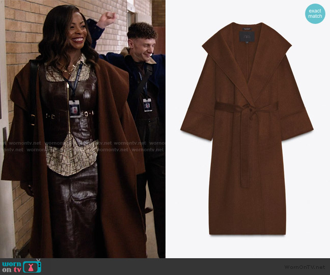 Zara Long Belted Wool Coat worn by Ava Coleman (Janelle James) on Abbott Elementary