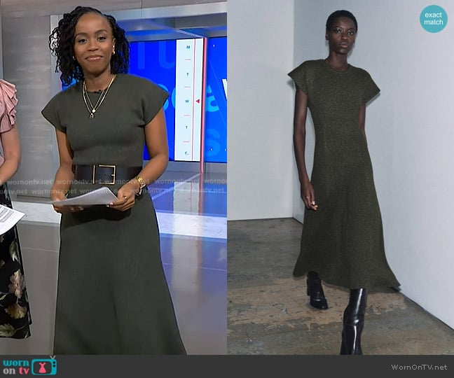 Zara Long Knit Dress in Green Marl worn by Zinhle Essamuah on NBC News Daily