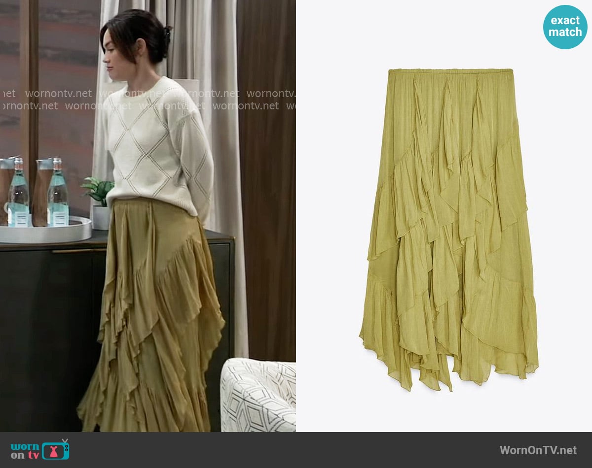 Zara Ruffled Skirt worn by Elizabeth Webber (Rebecca Herbst) on General Hospital