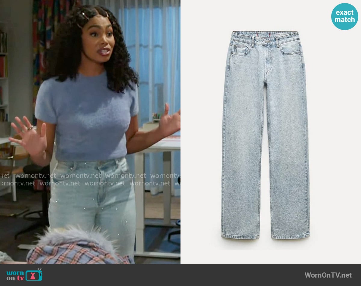 Zara Shimmery High Waist Wide Leg Jeans worn by Chelsea Hamilton (RhonniRose Mantilla) on Beyond the Gates