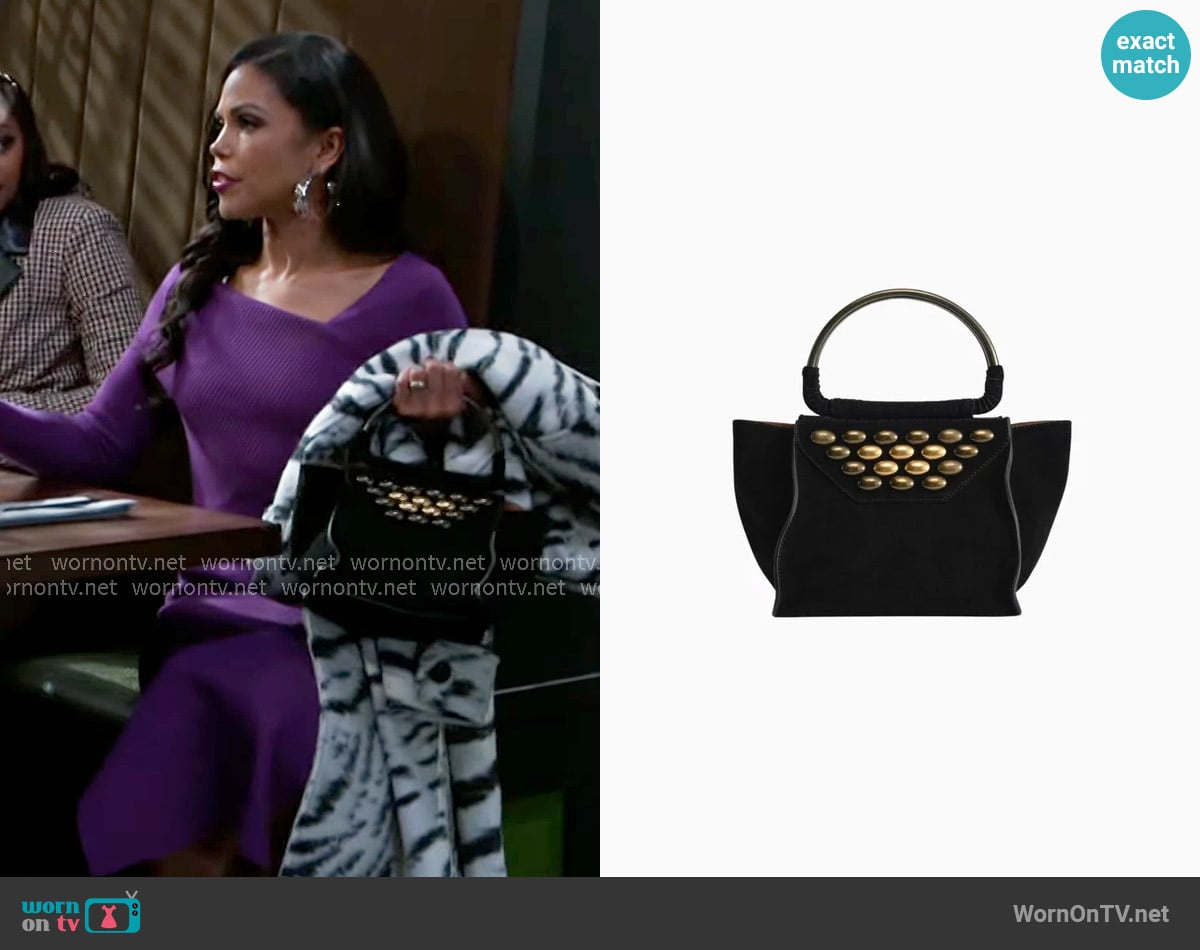 Zara Split Suede Mini City Bag with Studs worn by Dani Dupree (Karla Mosley) on Beyond the Gates