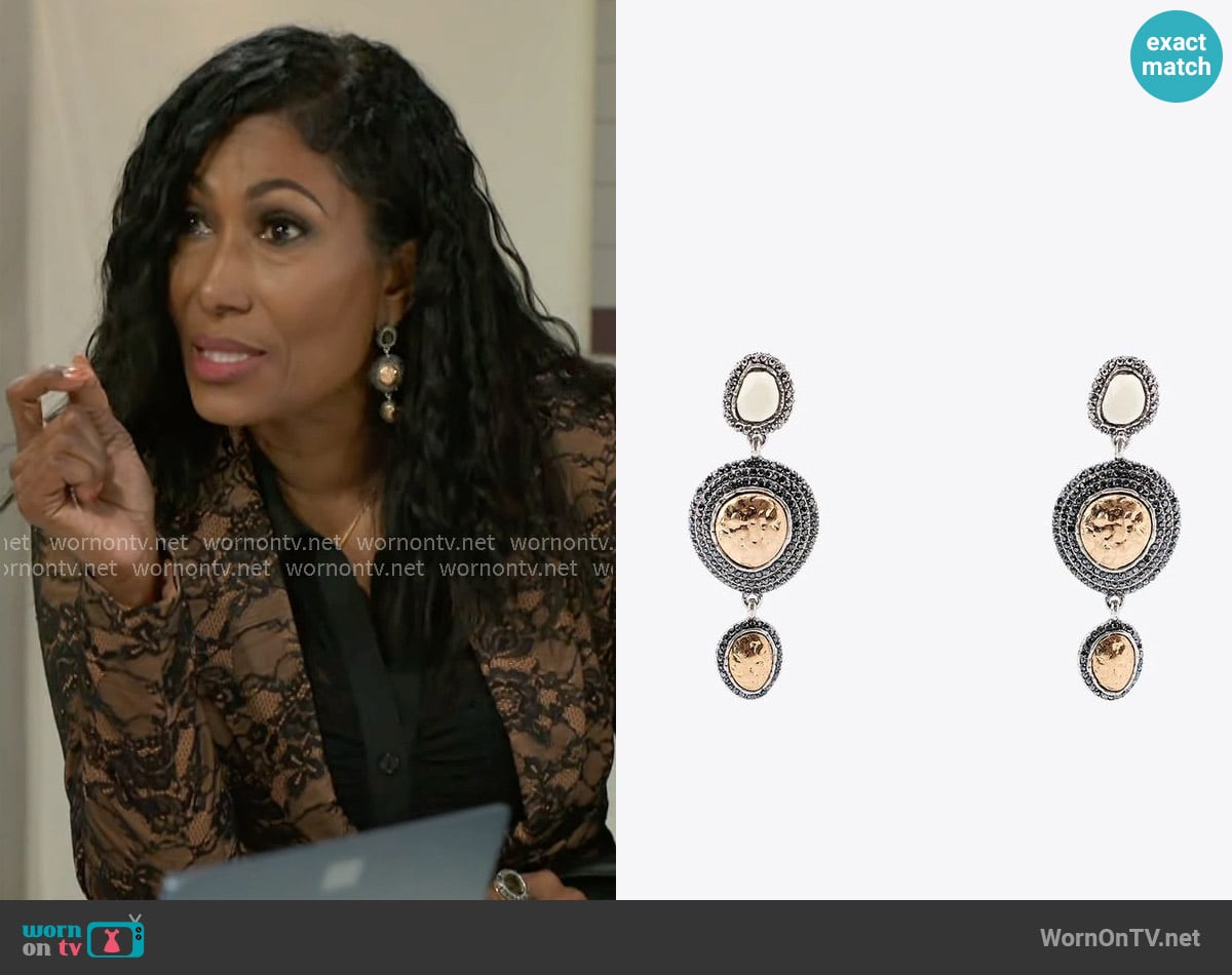 Zara Textured Jewel Triple Earrings worn by Dana 'Leslie' Thomas (Trisha Mann-Grant) on Beyond the Gates