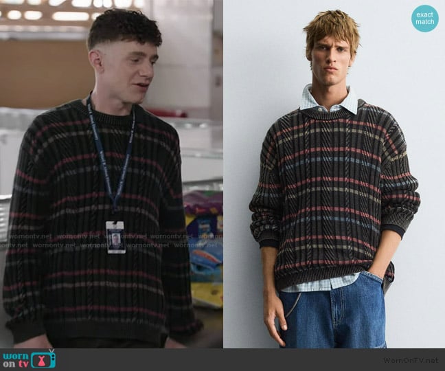 Zara Textured Striped Sweater worn by Jacob Hill (Chris Perfetti) on Abbott Elementary