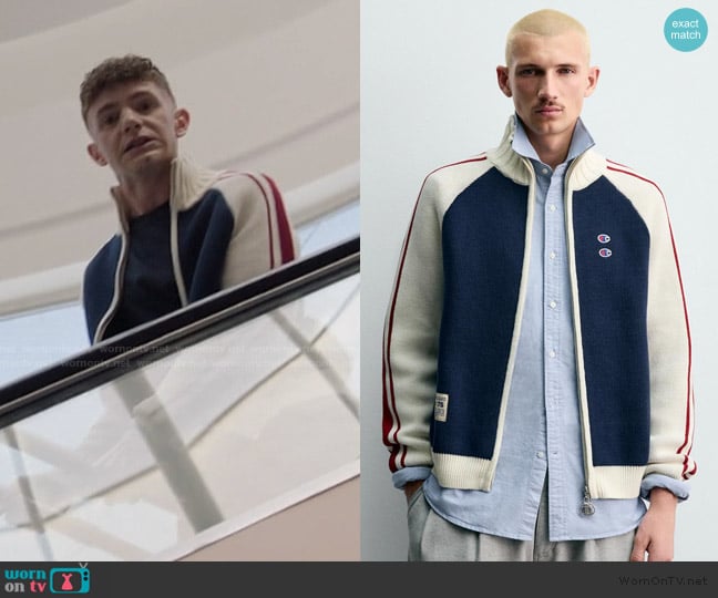 Zara X Champion Block Stripe Cardigan worn by Jacob Hill (Chris Perfetti) on Abbott Elementary