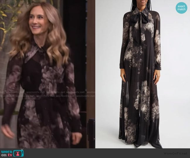 Holly’s black floral maxi shirtdress on Live with Kelly