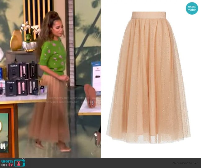 Zimmermann Metallic-Dot Tulle Midi-Skirt worn by Sunny Hostin on The View