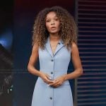 Zuri’s blue button fornt mini dress on Access Hollywood