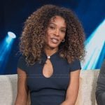 Zuri’s navy keyhole dress on Access Hollywood