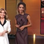 Zuri’s burgundy satin twist detail dress on Access Hollywood