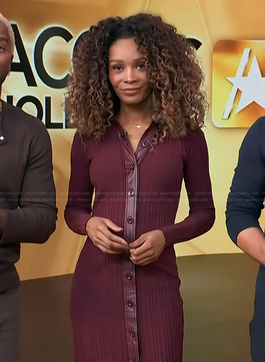 Zuri’s burgundy ribbed dress on Access Hollywood