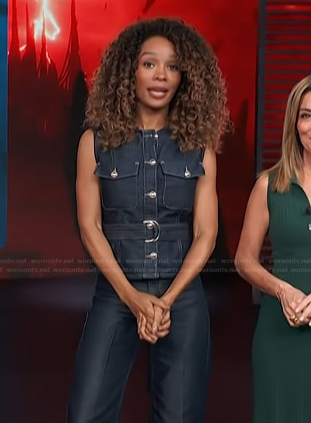 Zuri's denim vest and jeans on Access Hollywood