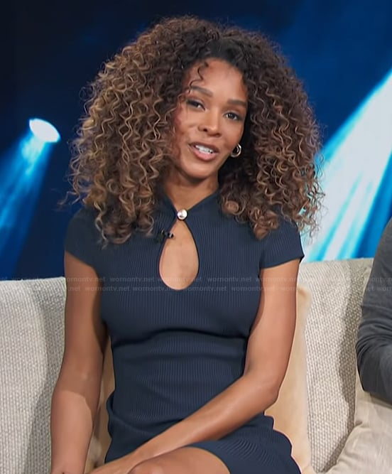 Zuri’s navy keyhole dress on Access Hollywood