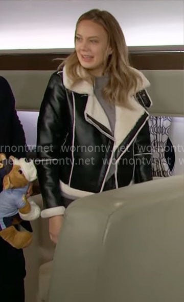 Abby’s leather and sherpa jacket on The Young and the Restless