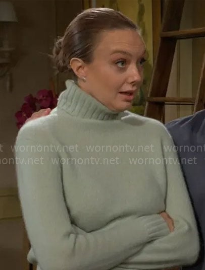 Abby’s mint green turtleneck sweater on The Young and the Restless