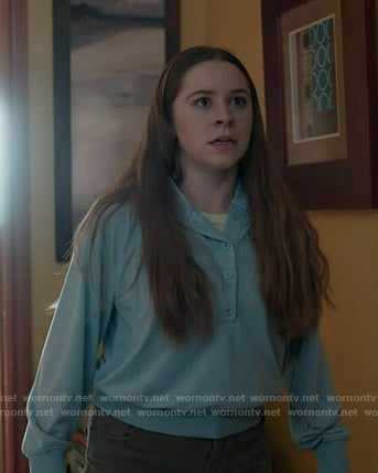 Abigail’s blue button front sweatshirt on 9-1-1