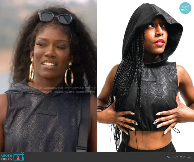 Actively Black Sleeveless Black Python Crop Hoodie worn by Bozoma Saint John on The Real Housewives of Beverly Hills
