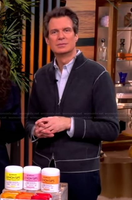 Adam Glassman’s gray contrast trim cardigan on The View