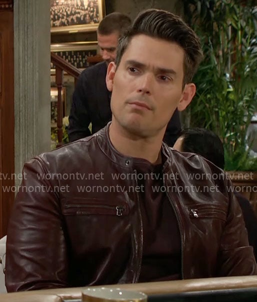 Adam’s burgundy leather jacket on The Young and the Restless
