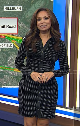 Adelle’s black polka dot leather trim dress on Today