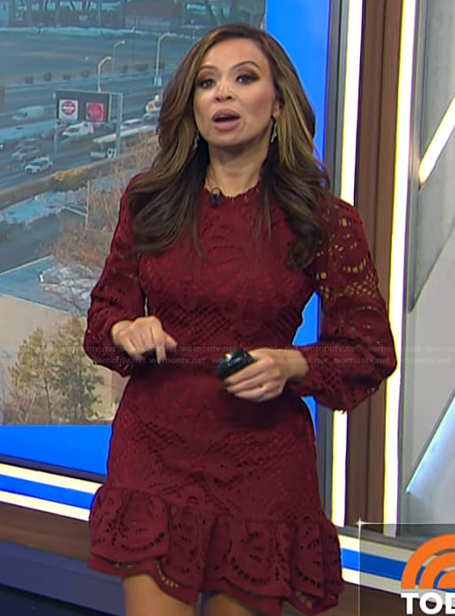 Adelle’s burgundy lace dress on Today