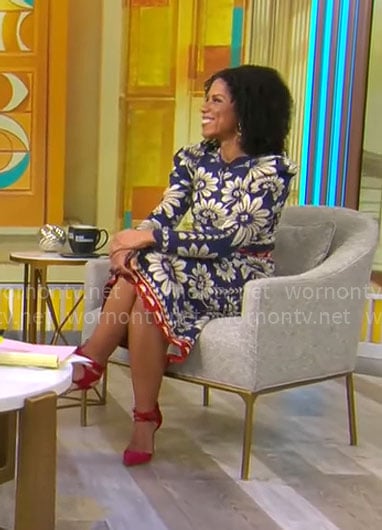 Adriana Diaz's blue floral sweater and skirt set on CBS Mornings