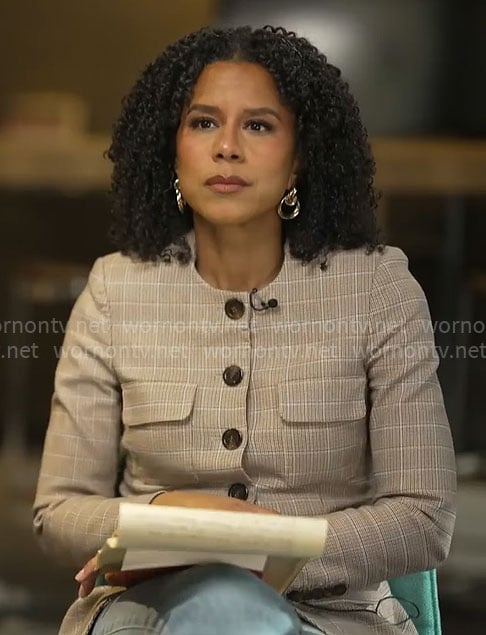 Adriana Diaz’s plaid button up jacket on CBS Mornings