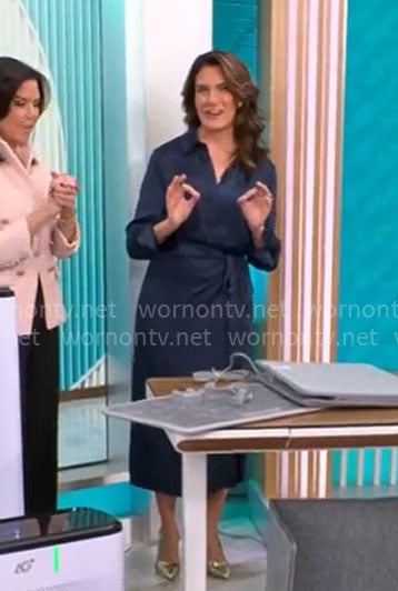 Adriane Kiss’s navy blue shirtdress on CBS Mornings