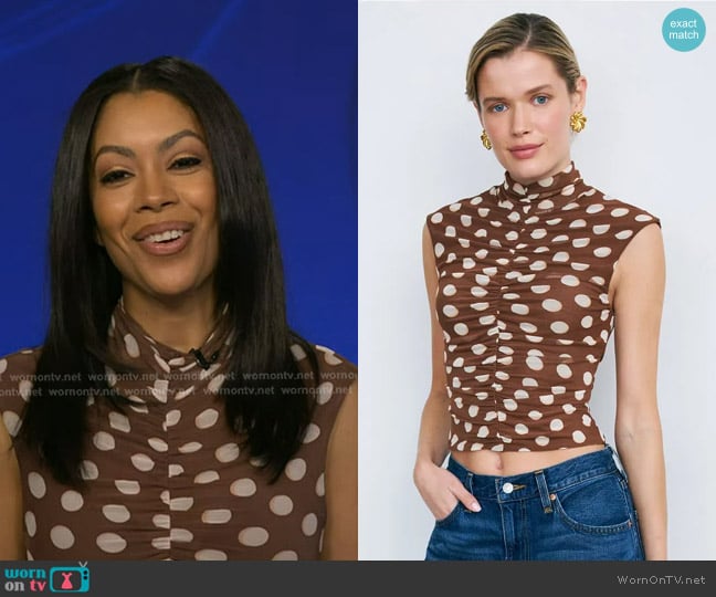 AFRM Jolie Turtleneck Ruched Top worn by Shirleen Allicot on Good Morning America