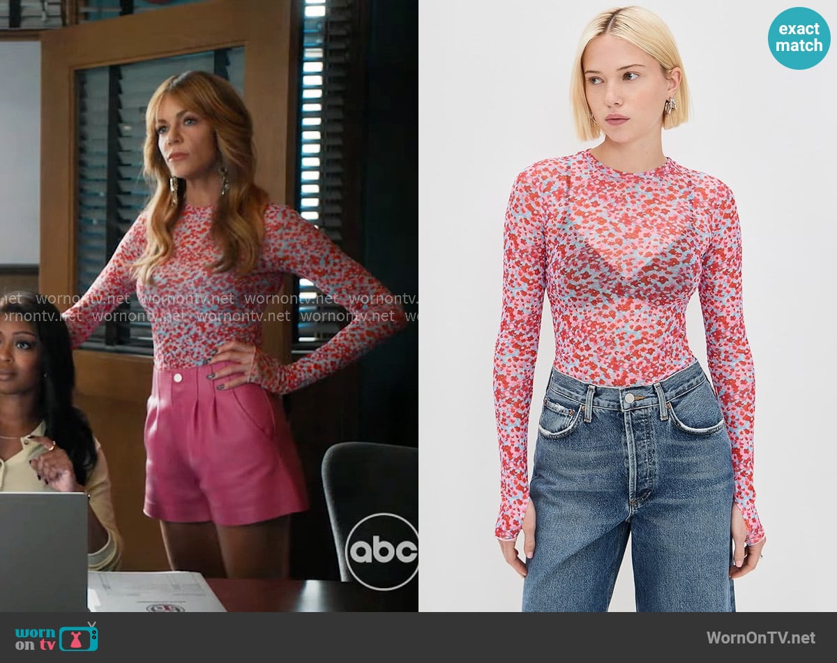 AFRM Kaylee Top in Red Ditsy worn by Morgan Gillory (Kaitlin Olson) on High Potential