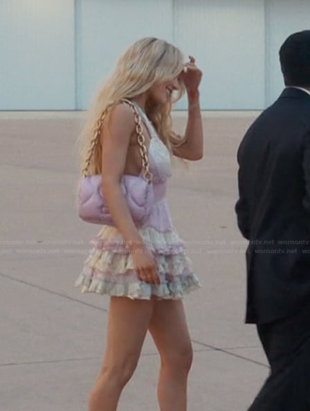 Ainsley's printed ruffle mini dress on Landman