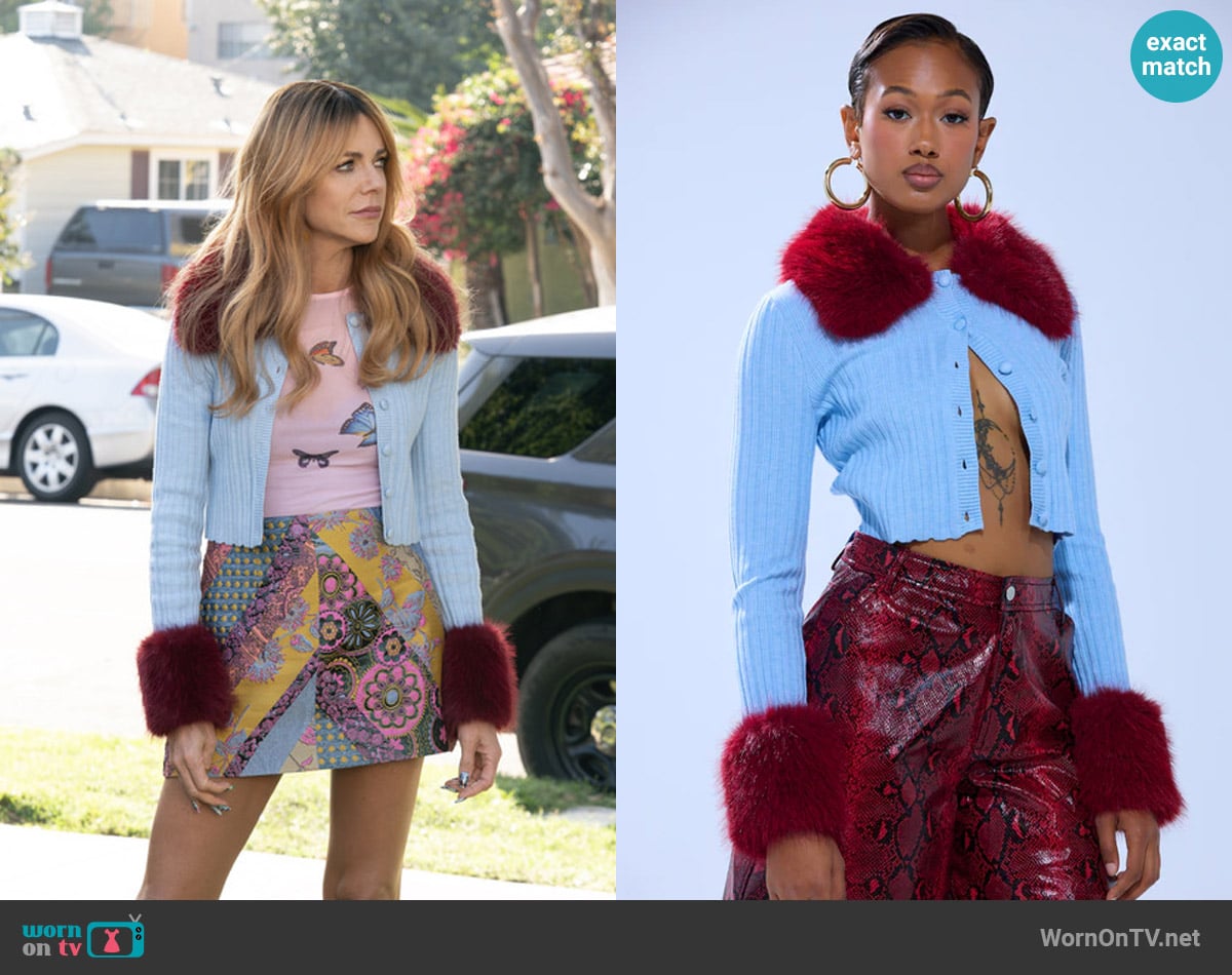 Akira Extra Is My Middle Name Cardigan with Fur worn by Morgan Gillory (Kaitlin Olson) on High Potential