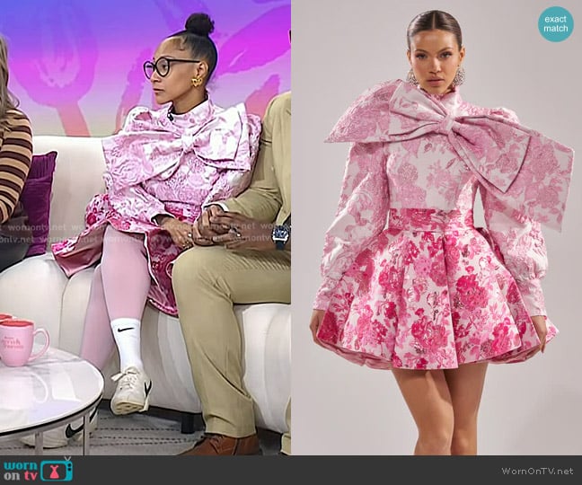 Akira Tenaissance Two-toned Brocade Mini Dress in Pink worn by Nova Styles on Today