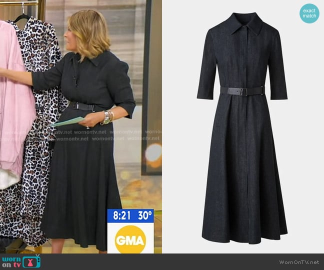Akris Belted Zip-Front Denim Midi Shirtdress worn by Tory Johnson on Good Morning America