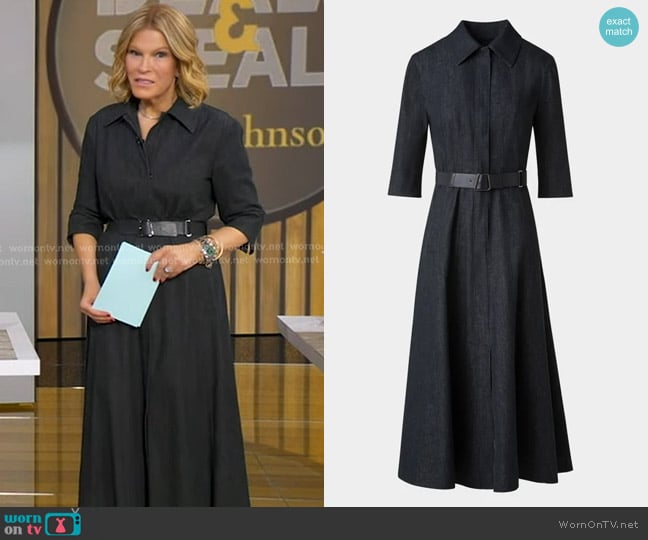 Akris Belted Zip-Front Denim Midi Shirtdress worn by Tory Johnson on Good Morning America