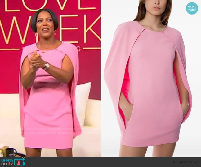 Tamron’s pink cape mini dress on Tamron Hall Show