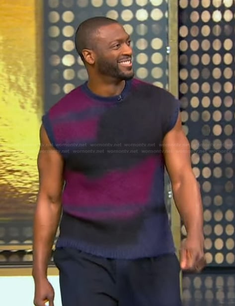 Aldis Hodge’s tie dye knit vest on Tamron Hall Show
