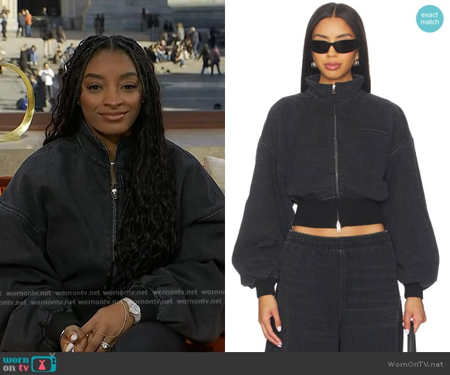 Alexander Wang Funnel Neck Jacket in Faded Black worn by Simone Biles on Today