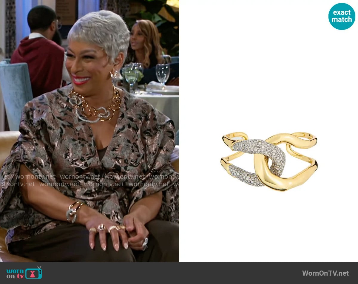 Alexis Bittar Solanales Crystal Interlocked Cuff Bracelet worn by Anita Dupree (Tamara Tunie) on Beyond the Gates