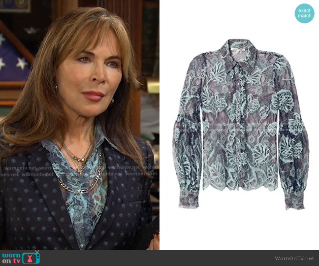 Alexis Julian Lace Blouse worn by Kate Roberts (Lauren Koslow) on Days of our Lives