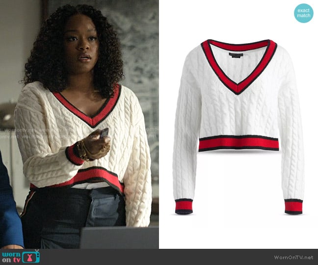 Alice + Olivia Ayden Cropped V Neck Sweater worn by Izzy Letts (Jazz Raycole) on The Lincoln Lawyer