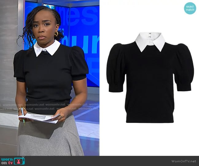 Alice + Olivia Chase Puff-Sleeve Sweater With Detachable Collar worn by Zinhle Essamuah on NBC News Daily
