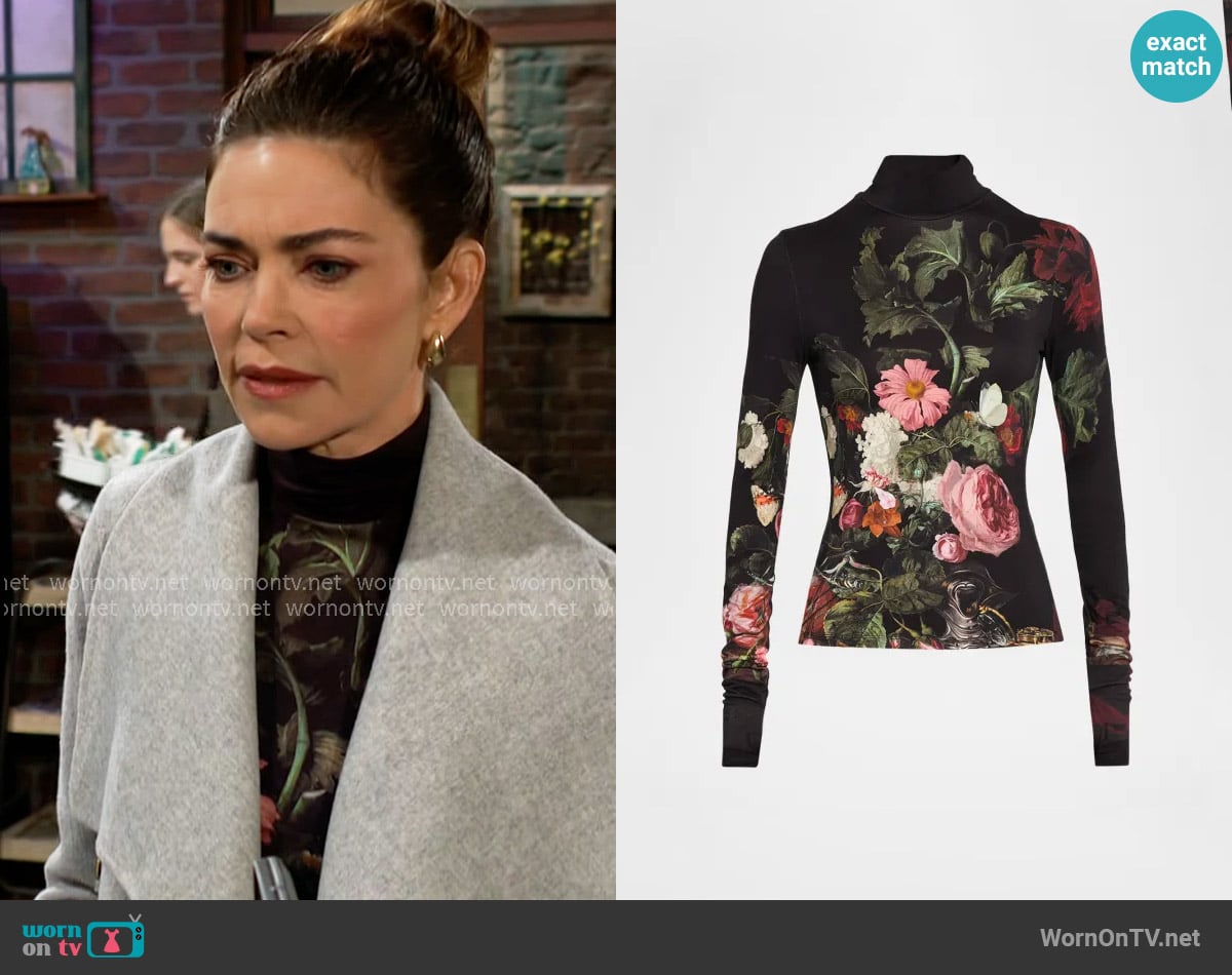 Alice + Olivia Delaina Top in Be Still worn by Victoria Newman (Amelia Heinle) on The Young and the Restless